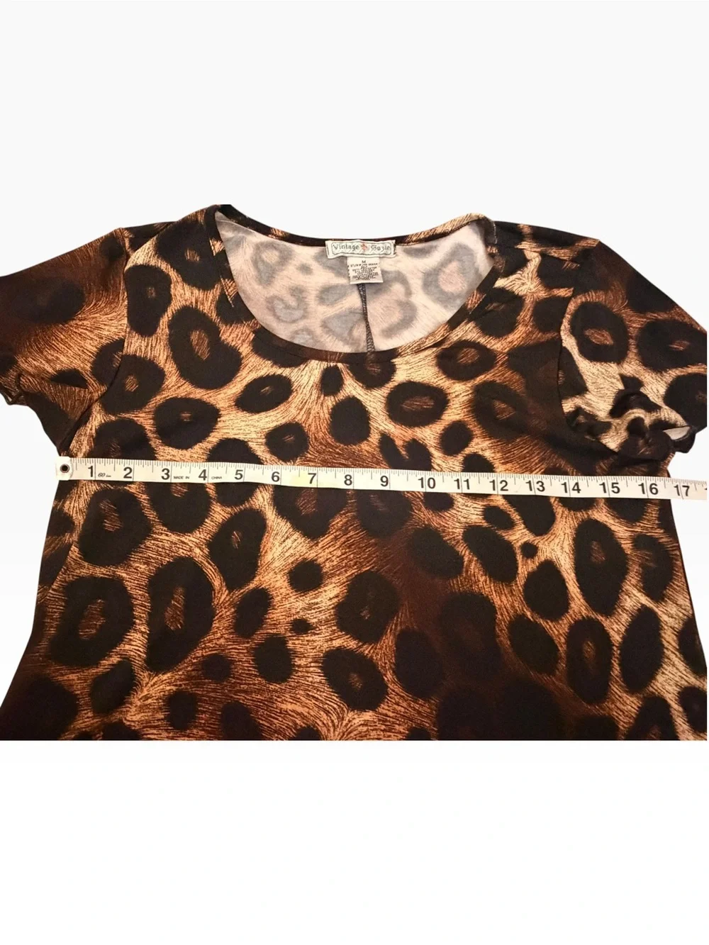 Size M) Vintage Suzie Brown Leopard Print Chiffon High-Low Tunic Top